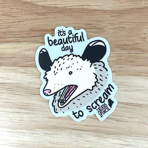 Scream Possum Sticker by @2birds1pencil