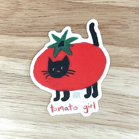 Tomato Girl Cat Sticker by @2birds1pencil