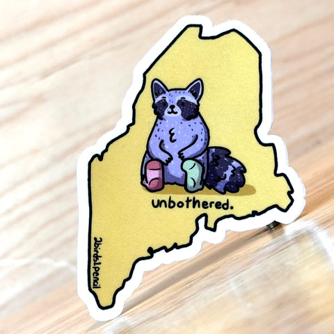 Unbothered Raccoon Sticker by @2birds1pencil