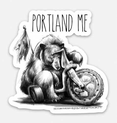 Big Wheel Bear Sticker by @crookedstreetart