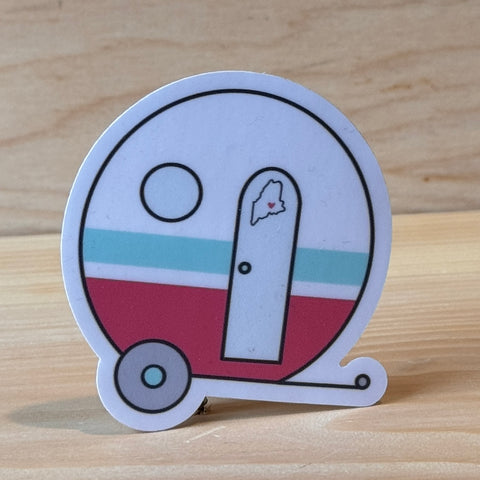Maine Red Camper Sticker by @_lola_arts_