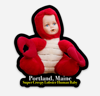 Super Creepy Lobster Human Baby Sticker by @themainesouvenirshop