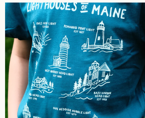 Hills and Trails - Lighthouses of Maine Youth Tee @hillsandtrails
