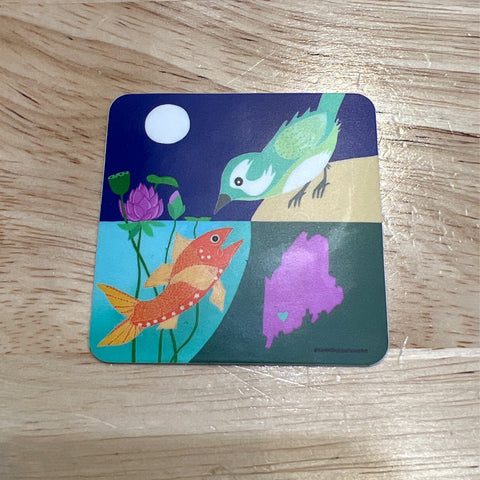 Bird Meets Fish Sticker by @karendubbsfisherart