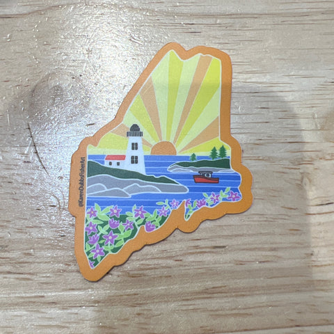 Maine Lighthouse Cove Scene Sticker by @karendubbsfisherart