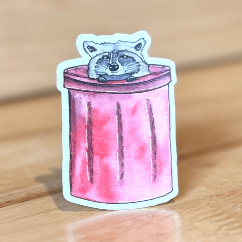 Rocco Raccoon Trash Can Sticker by @scribblesanddoodlez