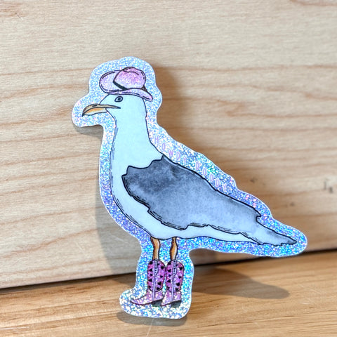 Seagull Cowgirl Sparkle Sticker by @scribblesanddoodlez