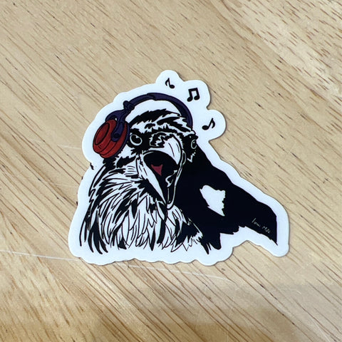 Black and White Headphone Raven Sticker by @lonimac.art