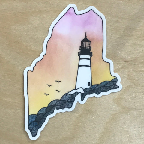 Portland Headlight Sunset Sticker by @scribblesanddoodlez