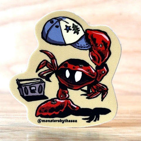 Breakdancing Crab Sticker by @monstersbythesea