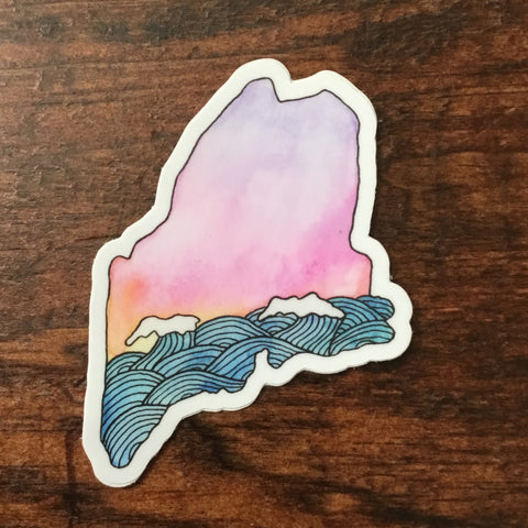 Maine Sunset Sticker by @scribblesanddoodlez